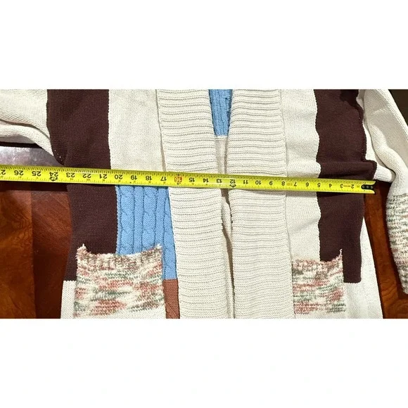 POL Patchwork Women's Cardigan Sweater Sz‎ large Boho Colorblock Long Open Front - Picture 11 of 14